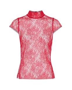 Red lace top with short sleeves