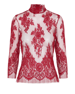 Red lace top with sleeves and high neck