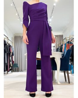 Assymetric jumpsuit with drapes - purple