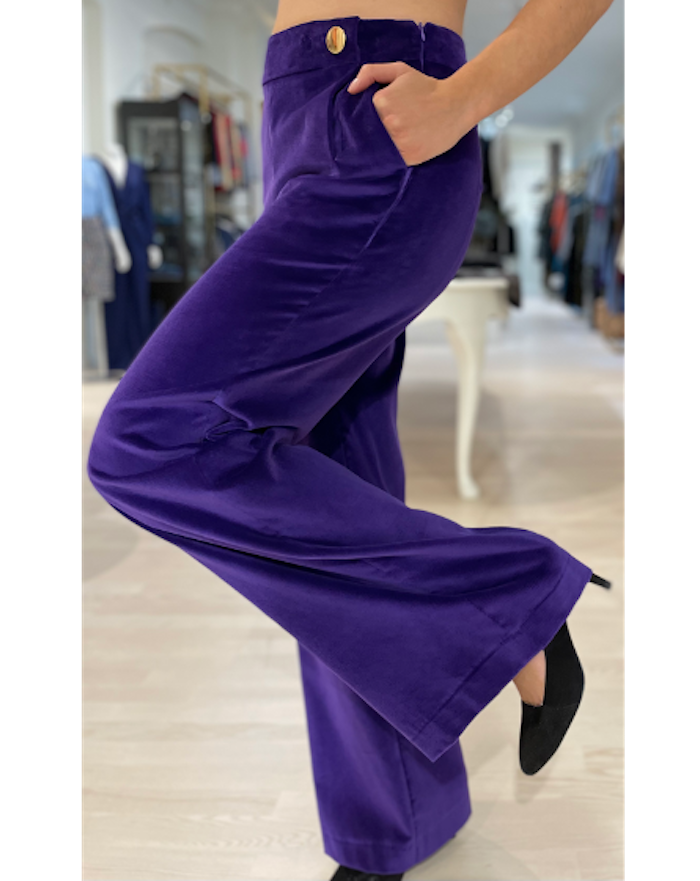 Purple velour pants in the Thi Thao Copenhagen flagship store