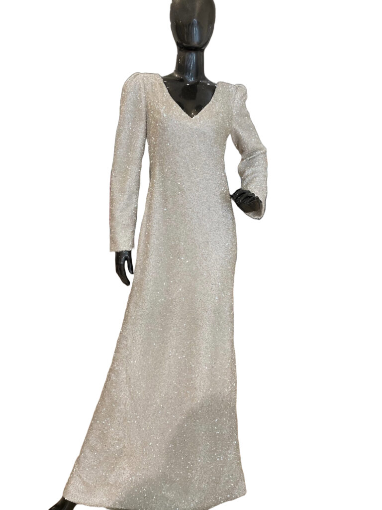 Ivory gala dress with glass sparkles.