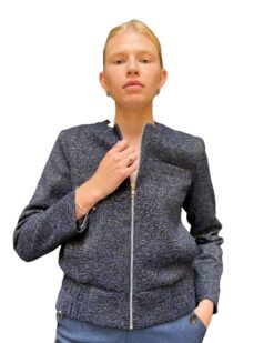 Dark blue & Silver boucle jacket with zipper