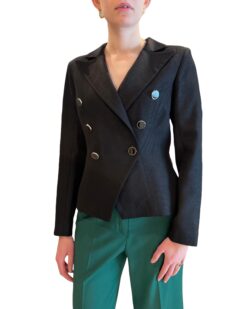 Woman's wool blazer jacket with cross-over closure and 2 rows of buttons