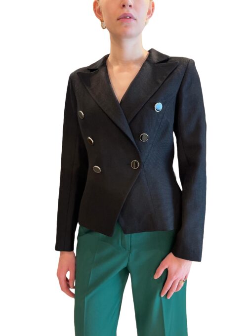 Woman's wool blazer jacket with cross-over closure and 2 rows of buttons