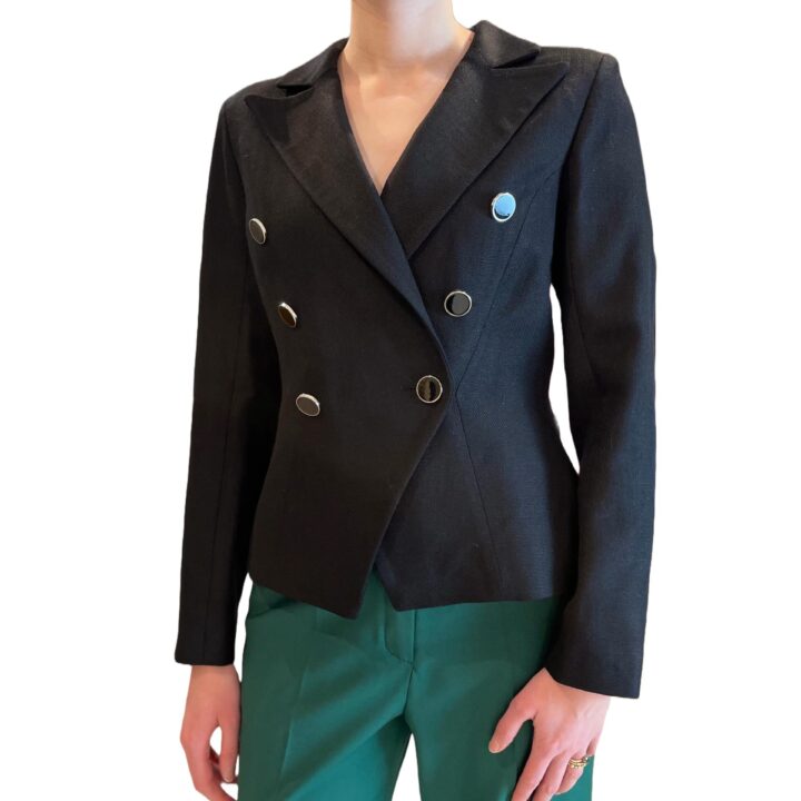 Woman's wool blazer jacket with cross-over closure and 2 rows of buttons