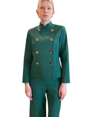 Grøn jakke I 100% uld med smal krave og 2 lodrette knapræker