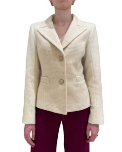 Heidi White boucle jacket with pearl and gold-color button closure and collar