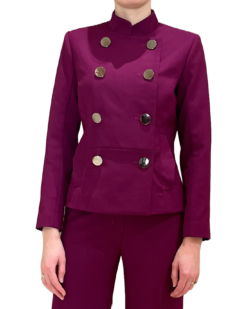 Magenta jacket in 100% wool with small collar and two straight down button rows