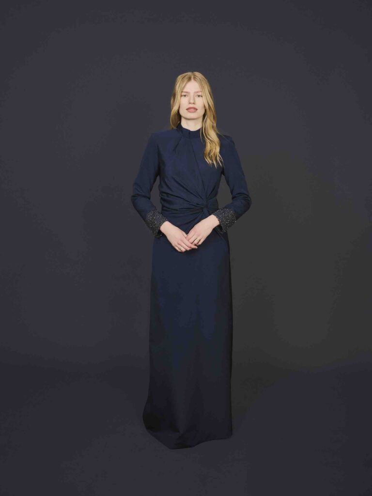 Dark blue silk gala dress