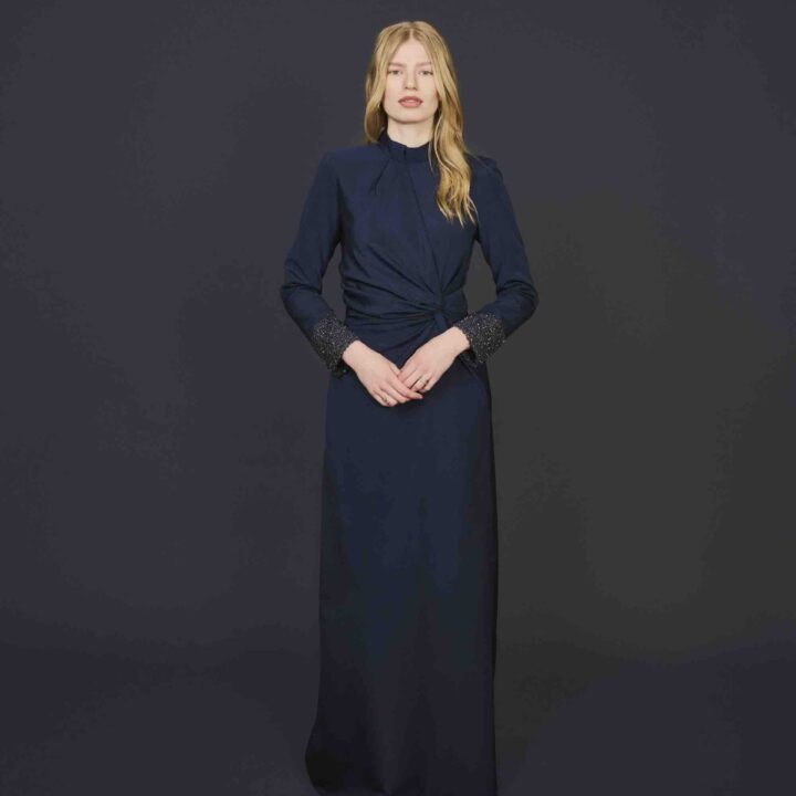 Dark blue silk gala dress